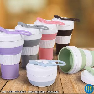 450 ml or 16 ounce folding collapsible silicone coffee cup