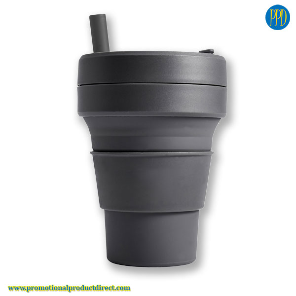 grey custom folding silicone collapsible coffee cup