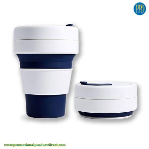 navy blue promotional product collapsible folding silicone coffee cup