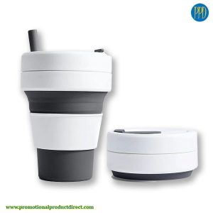 grey promotional product collapsible folding silicone coffee cup
