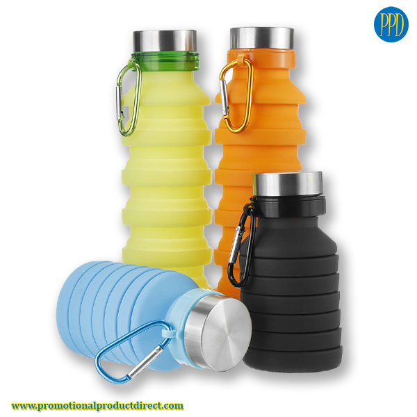 logo ready silicone water bottle folding and collapsible