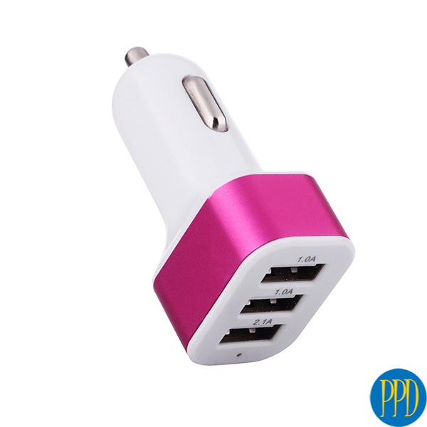 Colorful 3 USB port phone charger for your 12v car lighter input