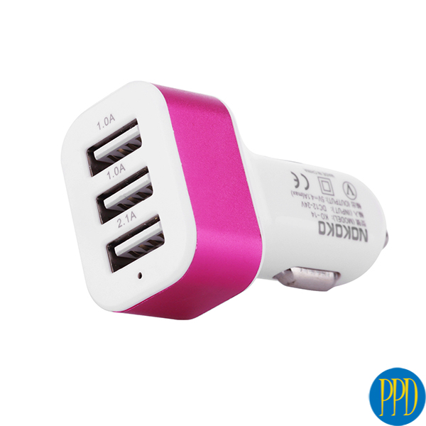 Colorful 3 USB port phone charger for your 12v car lighter input