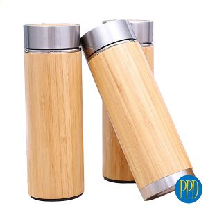 Bamboo thermal double walled water bottle promotional product