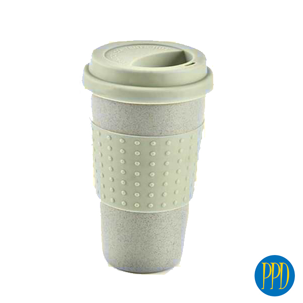 Wheat Straw Reusable Coffee Cup. The wheat straw reusable coffee cup is made from eco friendly wheat fiber. Perfect for any eco friendly promotions.  Call 1-888-880-2714. Save 40% go Promotional Product Direct.